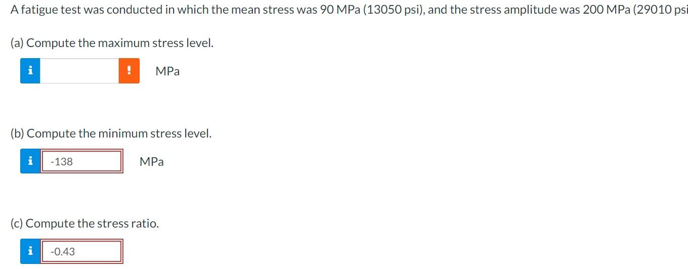 Solved A fatigue test was conducted in which the mean stress | Chegg.com