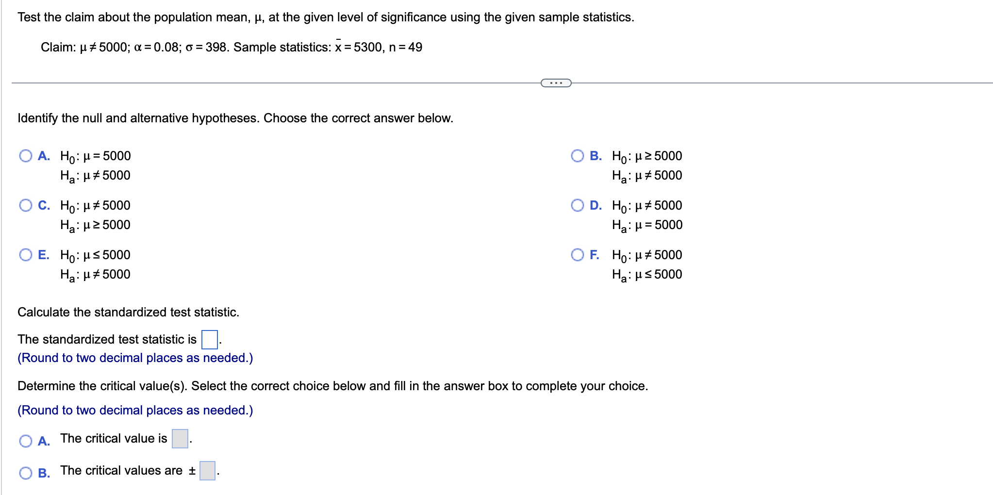 Solved Test the claim about the population mean, μ, at the | Chegg.com