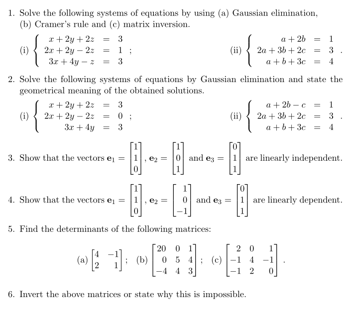 Solved 1 Solve The Following Systems Of Equations By Using