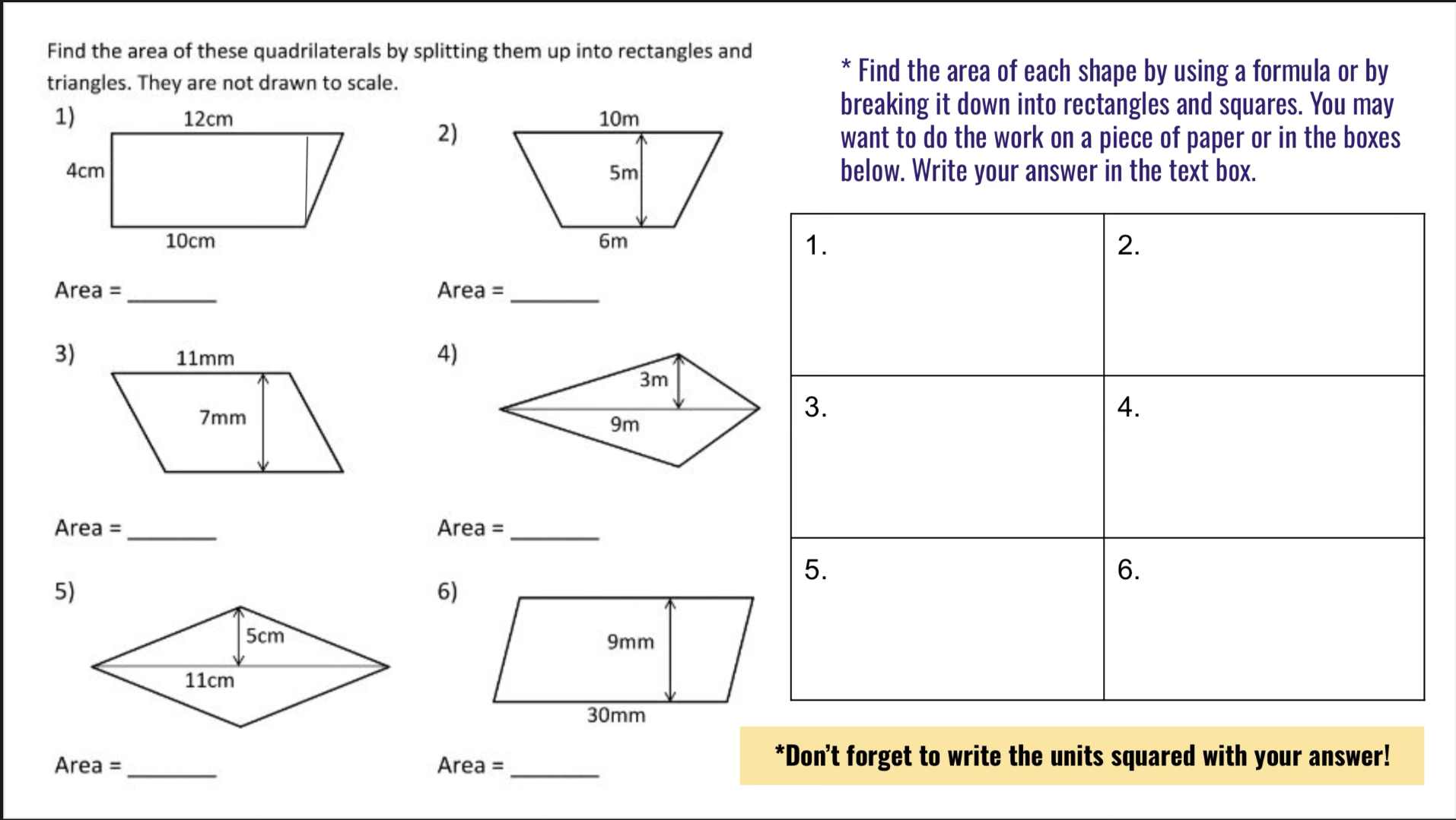 Solved Find the area of these quadrilaterals by splitting | Chegg.com