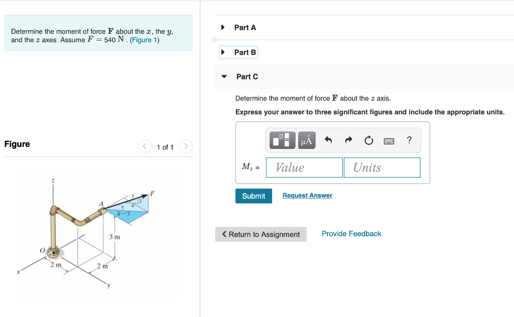 Solved Part A Determine the moment of force F about the z, | Chegg.com