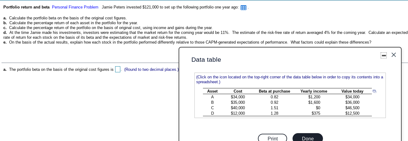 Solved Portfolio Return And Beta Personal Finance Problem | Chegg.com