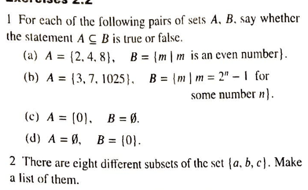 Solved 1 For Each Of The Following Pairs Of Sets A,B. Say | Chegg.com