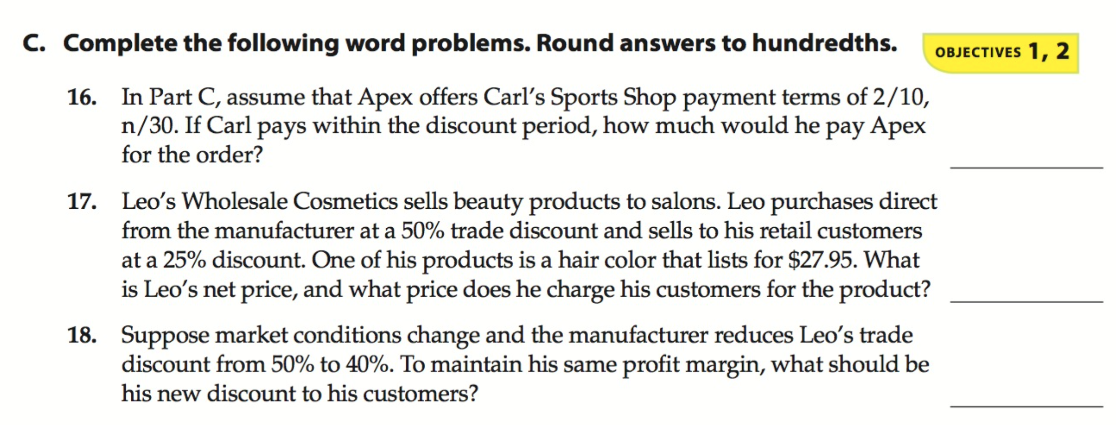 C. Complete the following word problems. Round | Chegg.com