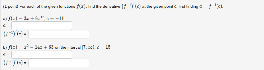 Solved (1 point) For each of the given functions f(x), find | Chegg.com
