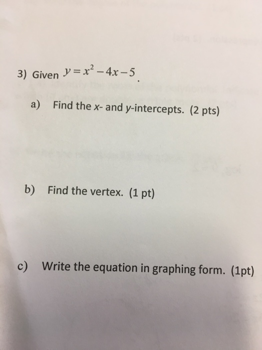 y x 2 4x 5 in graphing form