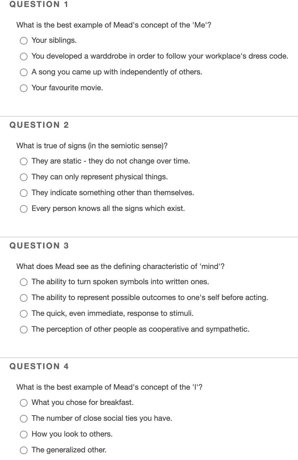 Solved QUESTION 1 What is the best example of Mead's concept
