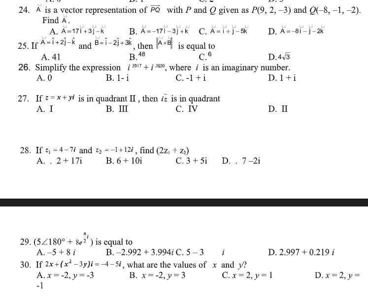 Solved 25 If A I 2 24 A Is A Vector Representatio Chegg Com