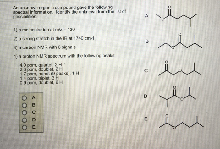 Solved An unknown organic compound gave the following | Chegg.com