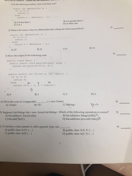 Solved 1) In the following method, what is the base case? | Chegg.com