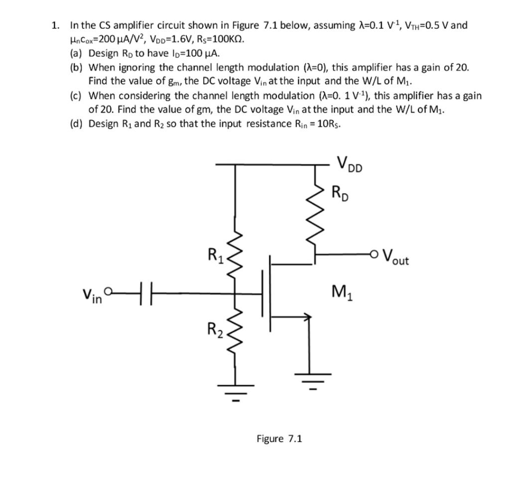 Solved 1. In the CS amplifier circuit shown in Figure 7.1 | Chegg.com