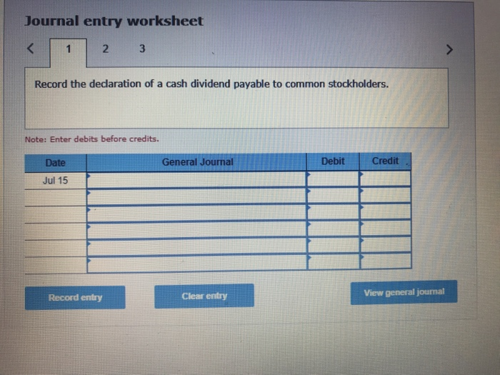 Solved July 15 Declared A Cash Dividend Payable To Common | Chegg.com