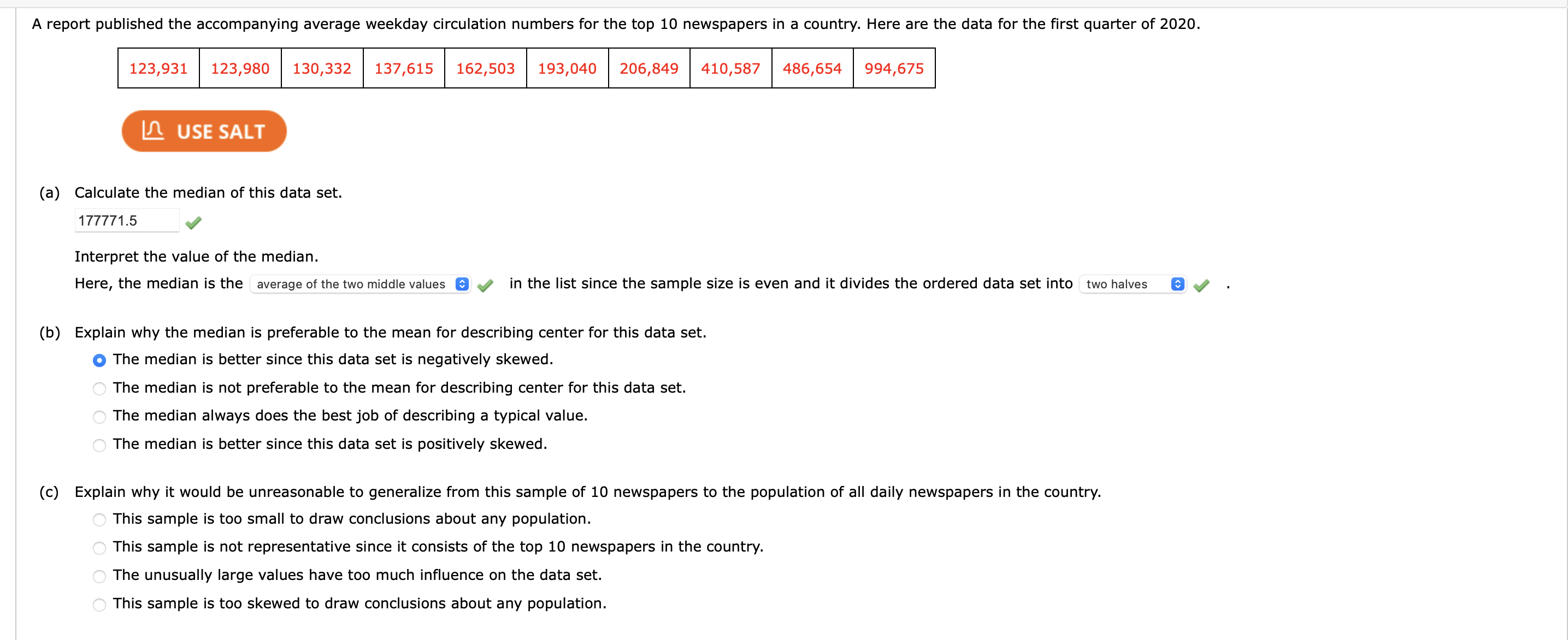 Solved a Calculate the median of this data set Interpret Chegg com