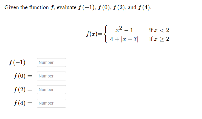 Solved Given the function f, evaluate f(−1),f(0),f(2), and | Chegg.com