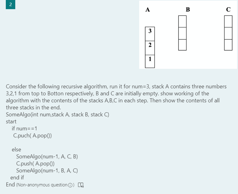 Solved 2 A B с 3 2 1 Consider The Following Recursive | Chegg.com