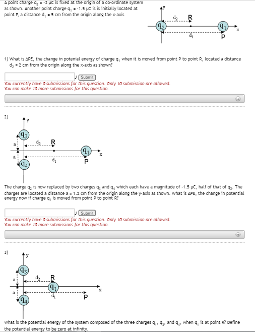 Solved A point charge 42 = -3 pc is fixed at the origin of a | Chegg.com