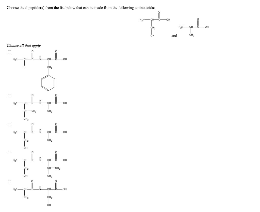 Solved Choose the amino acids from the list below that could | Chegg.com