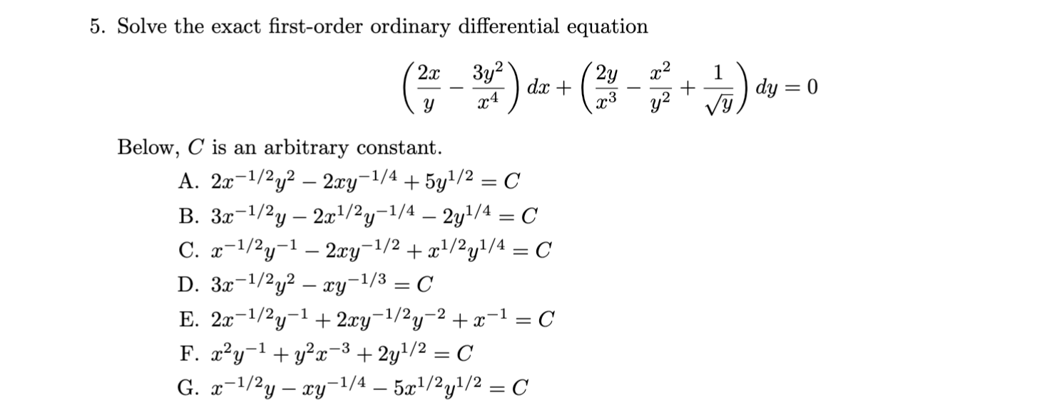 Solved 5. Solve The Exact First-order Ordinary Differential | Chegg.com