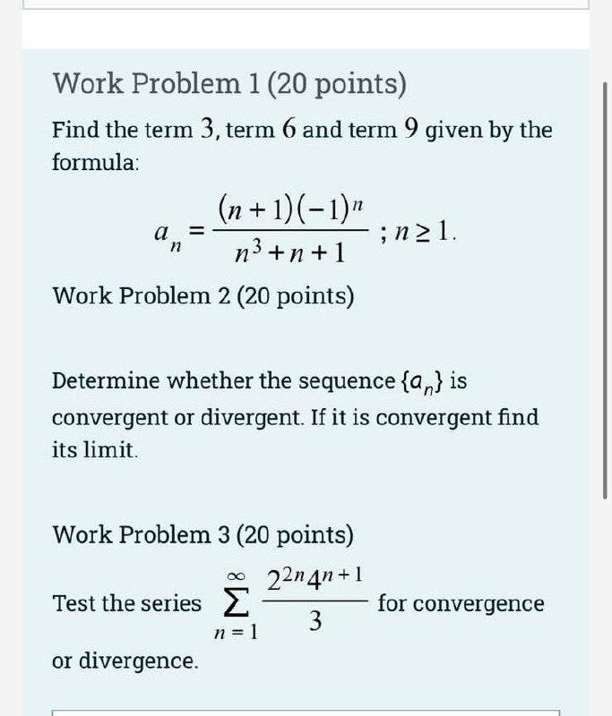 Solved Work Problem 1 (20 points) Find the term 3, term 6 | Chegg.com