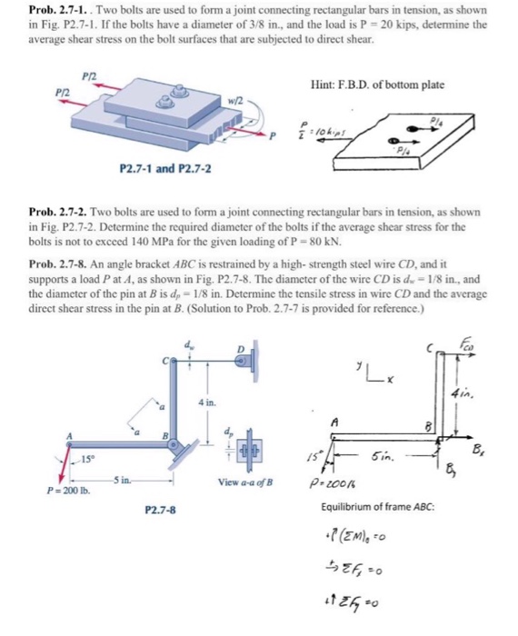 Solved Two Bolts Are Used To Form A Joint Connecting | Chegg.com