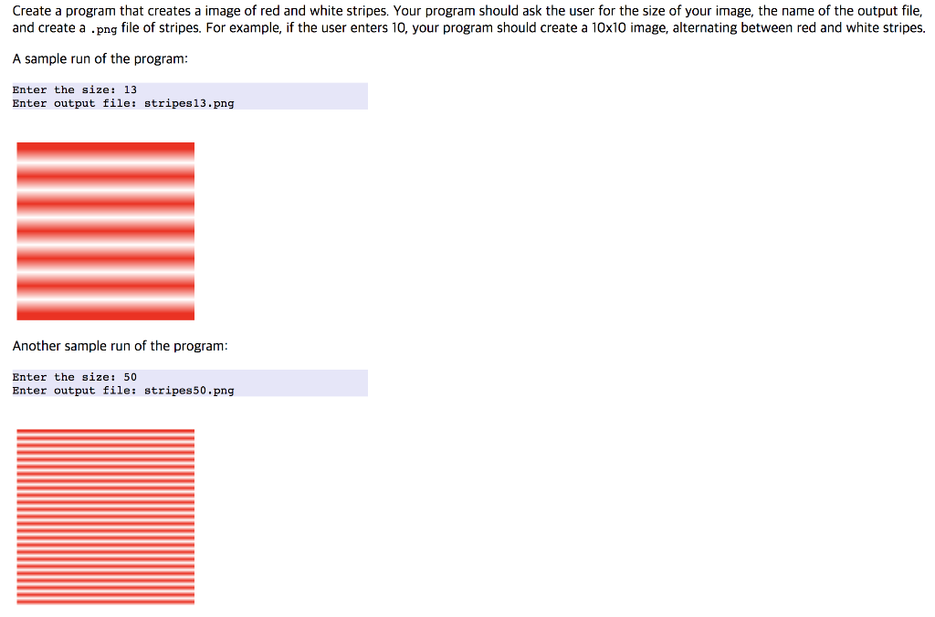 Solved Create a program that creates a image of red and | Chegg.com