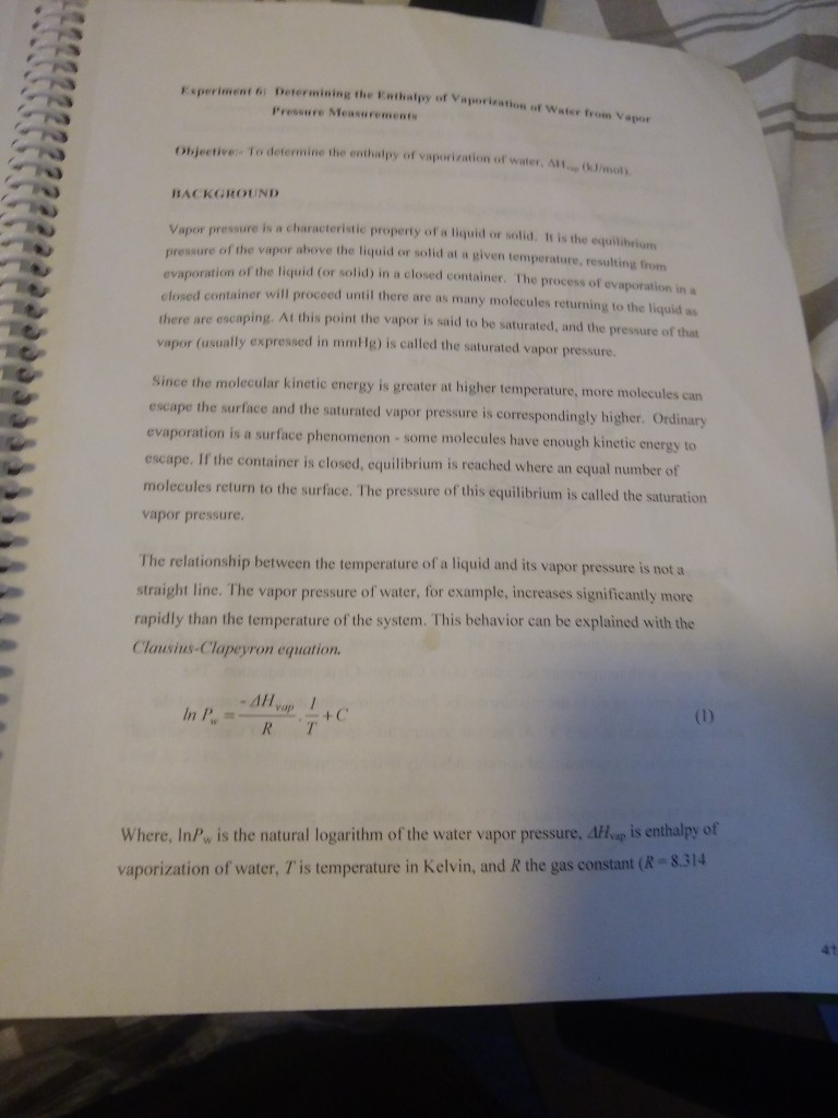 enthalpy of vaporization experiment