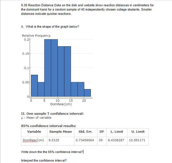 Solved 9.38 Reaction Distance Data on the disk and website | Chegg.com