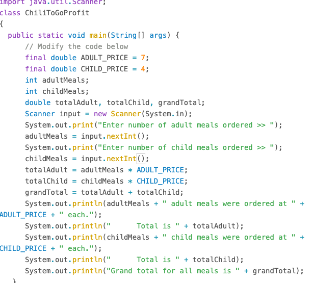 Solved In the ChiliToGo program in Exercise 12, the costs to | Chegg.com