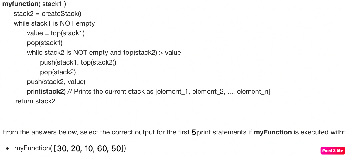 Solved myfunction( stack1) stack2 = createStack() while | Chegg.com