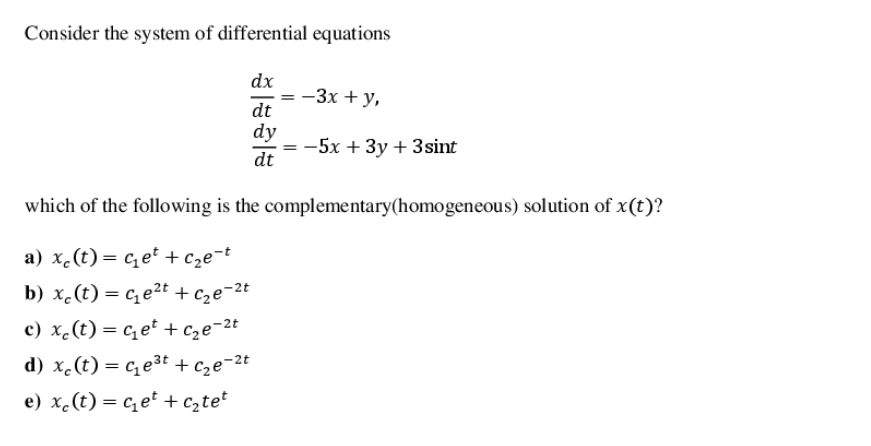 Solved Consider the system of differential equations dx -3x | Chegg.com