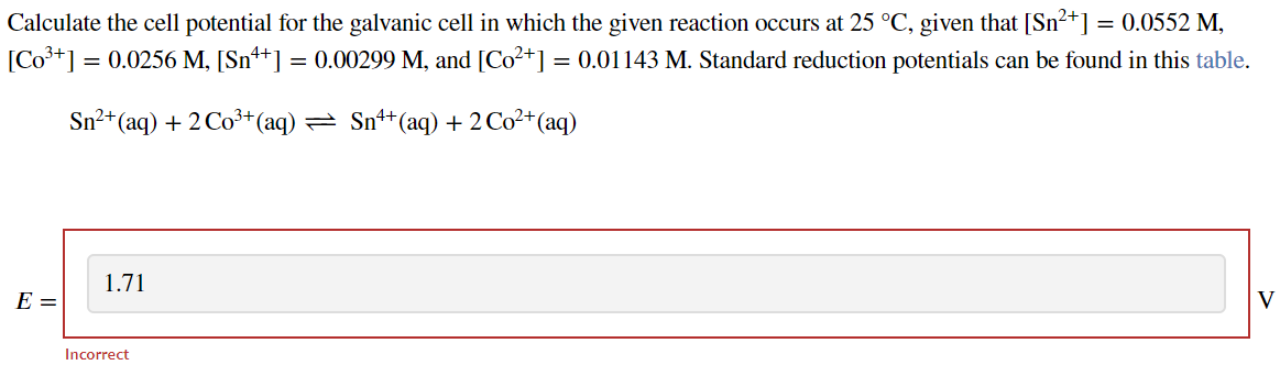 Solved Calculate the cell potential for the galvanic cell in | Chegg.com
