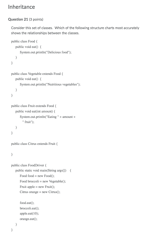 Solved Inheritance Question 21 (3 points) Consider this set | Chegg.com
