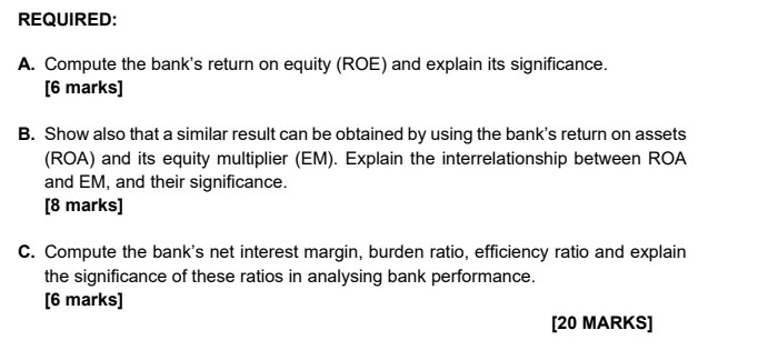 Solved A. Compute The Bank's Return On Equity (ROE) And | Chegg.com