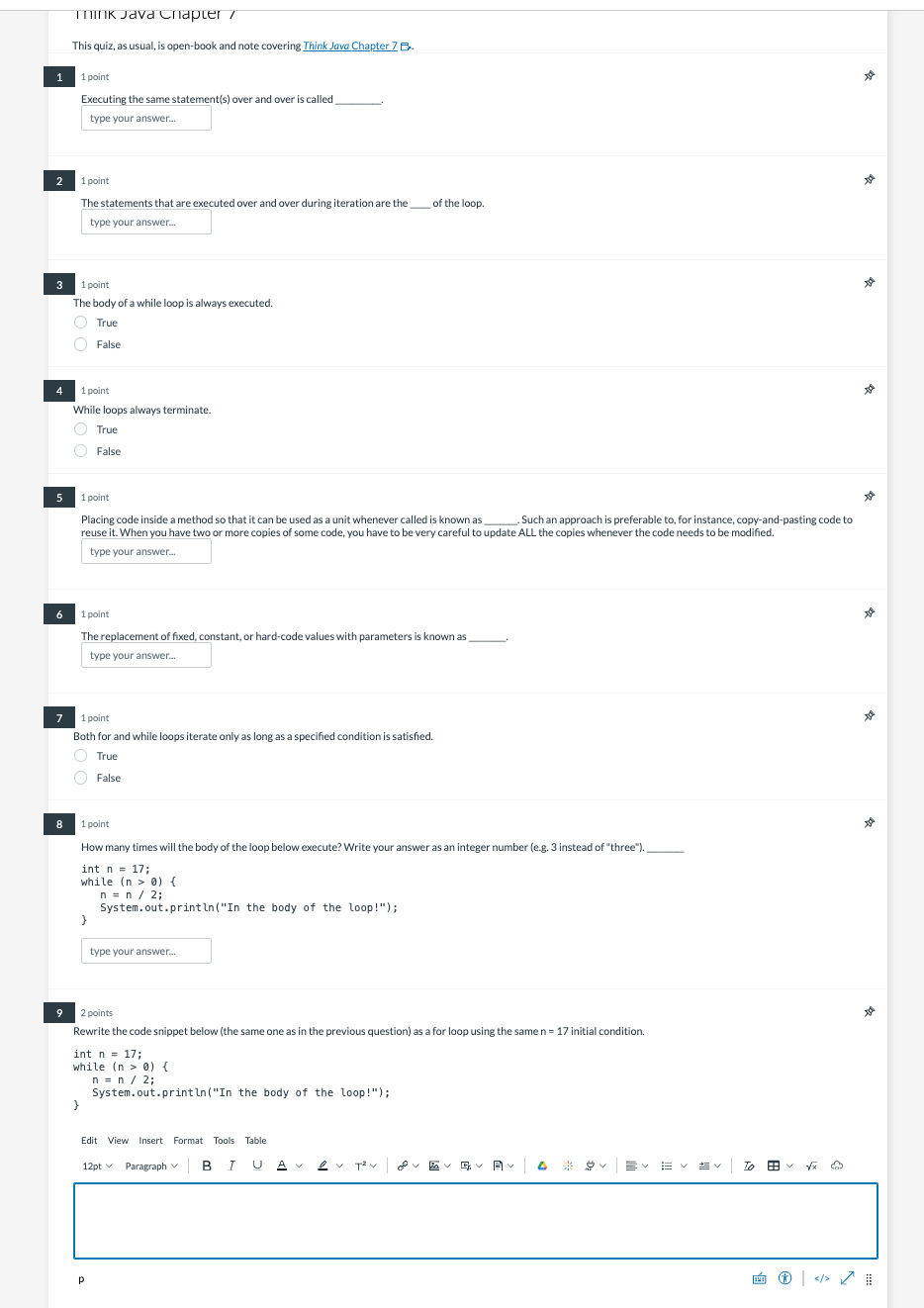 Solved Think Java Chapter 7Links to an external | Chegg.com