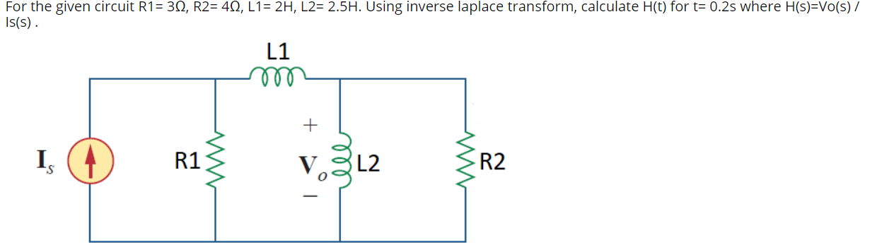 Solved For the given circuit R1 = 312, R2= 412, L1= 2H, L2= | Chegg.com