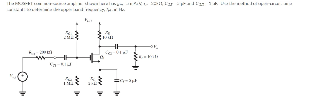 Solved The MOSFET common-source amplifier shown here has gmT | Chegg.com