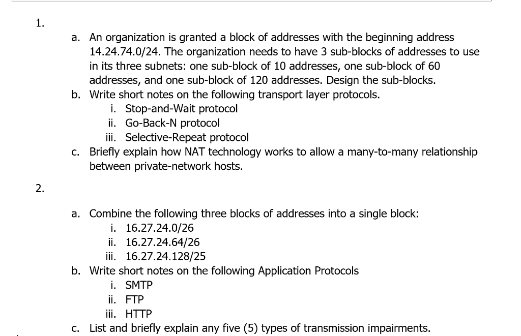 solved-1-a-an-organization-is-granted-a-block-of-addresses-chegg