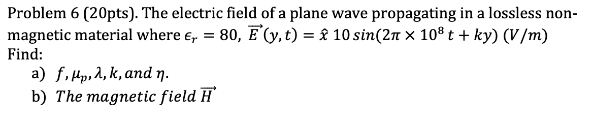 Solved Problem 6 (20pts). The electric field of a plane | Chegg.com
