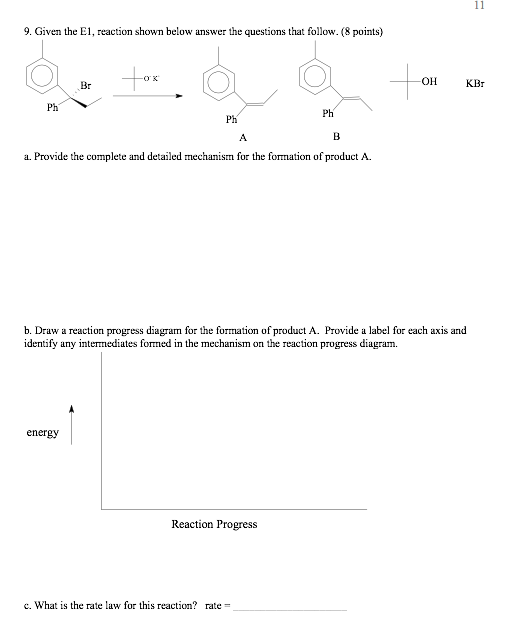 Solved 11 9. Given the E1, reaction shown below answer the | Chegg.com
