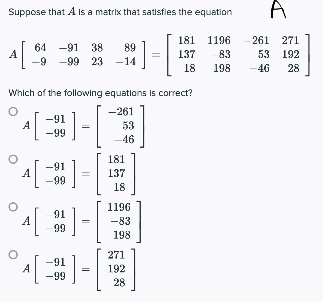 Solved Suppose that A is a matrix that satisfies the | Chegg.com