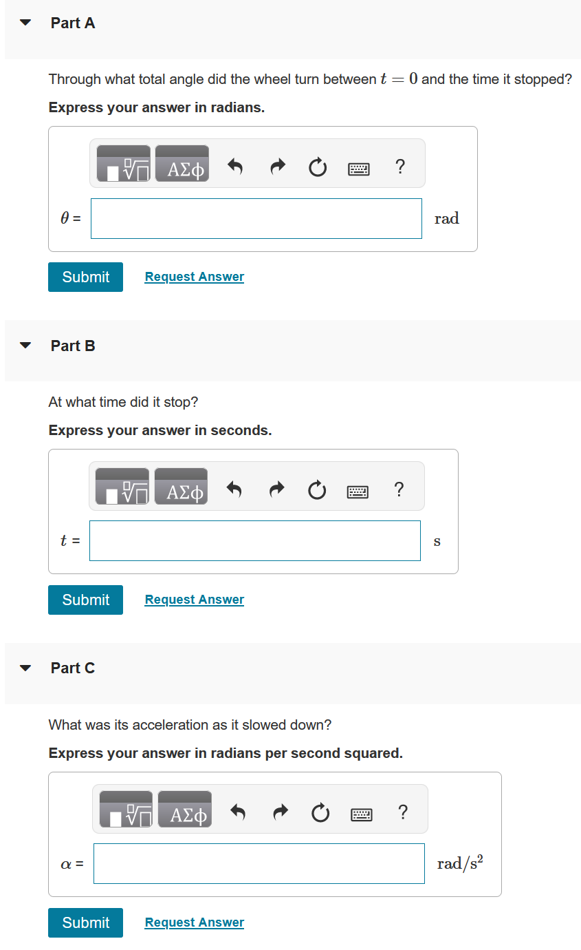 Solved At T=0 A Grinding Wheel Has An Angular Velocity Of | Chegg.com