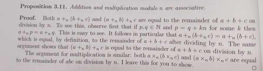 Solved Proposition 3.11. Addition and multiplication modulo | Chegg.com