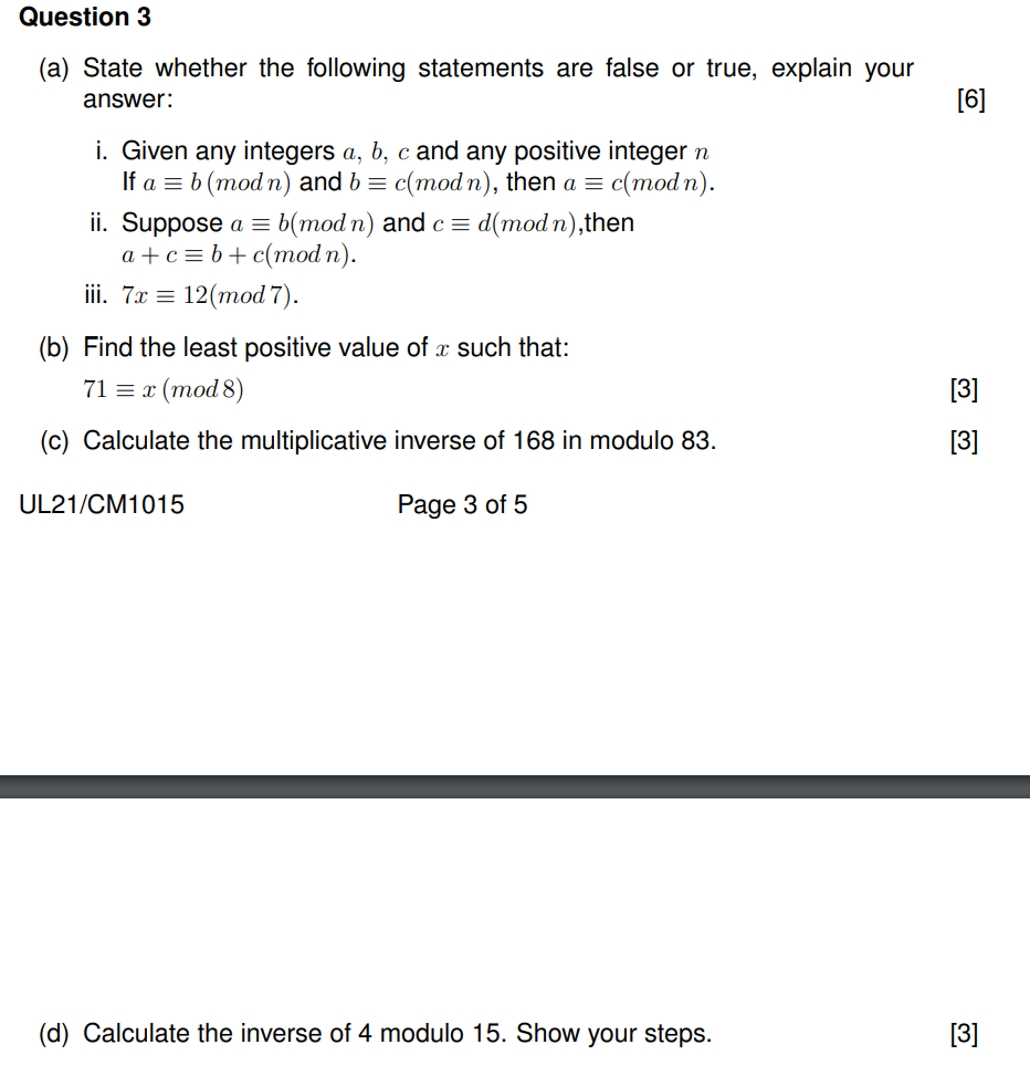 Solved Question 3 (a) State whether the following statements | Chegg.com