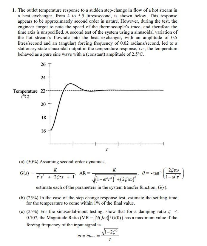 Solved 1. The outlet temperature response to a sudden | Chegg.com