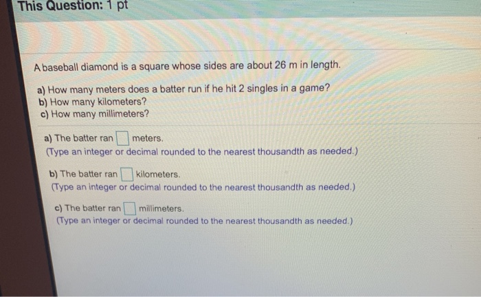 Solved This Question 1 Pt A Baseball Diamond Is A Square Chegg