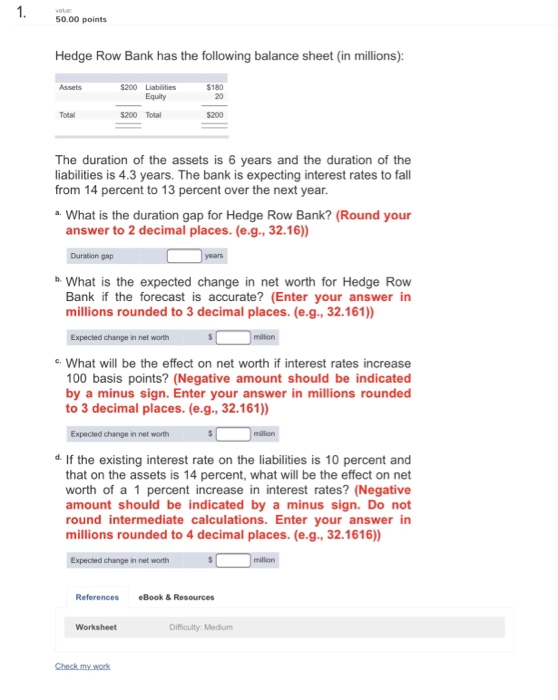 Solved 0 00 Points Hedge Row Bank Has The Following Balance