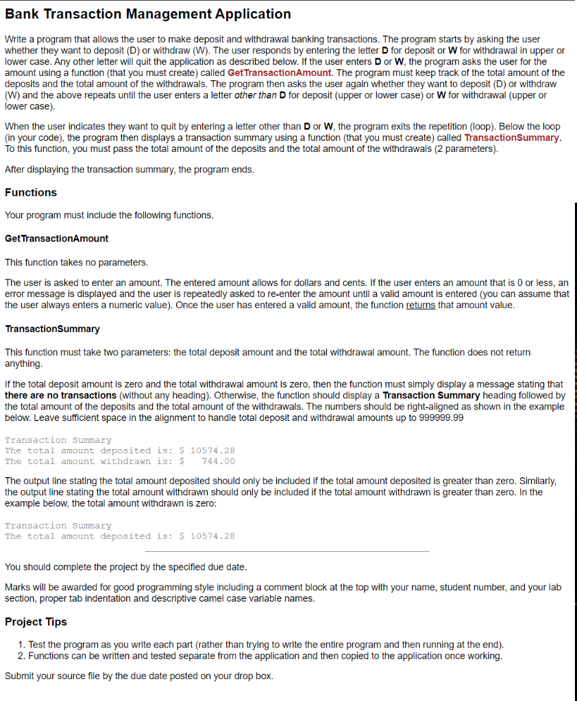 Solved Bank Transaction Management Application Write a | Chegg.com