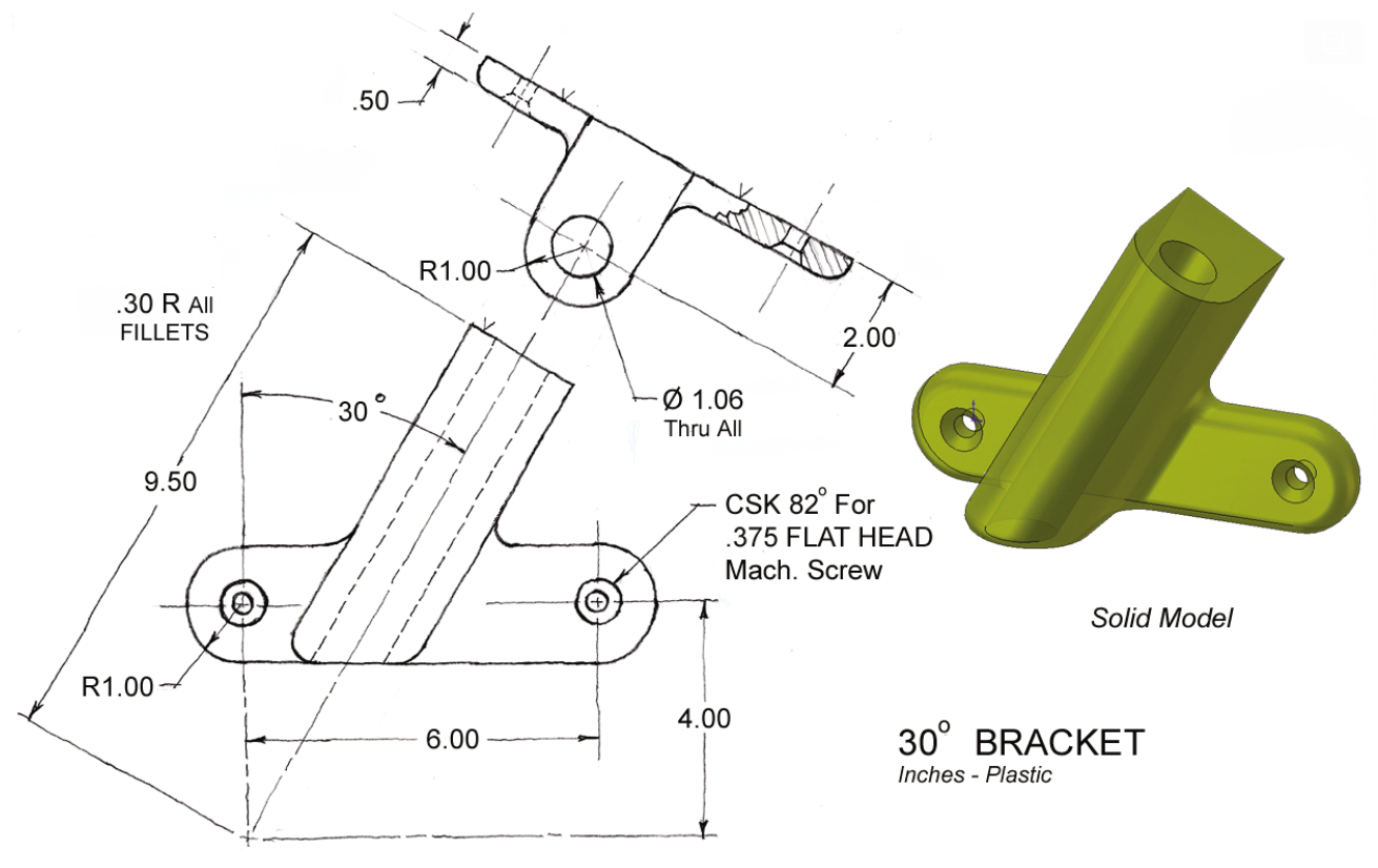 Solved .50 R1.00 .30 R All FILLETS 2.00 30 Ø 1.06 Thru All | Chegg.com
