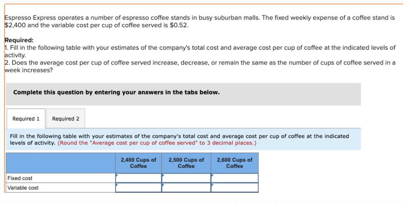 Solved Espresso Express operates a number of espresso coffee | Chegg.com