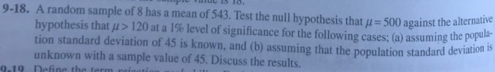 Solved C1s TO 9-18. A random sample of 8 has a mean of 543 | Chegg.com